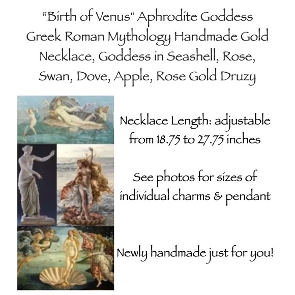 “Birth of Venus" Aphrodite Goddess Greek Roman Mythology Handmade Gold Necklace - Picture 15 of 16